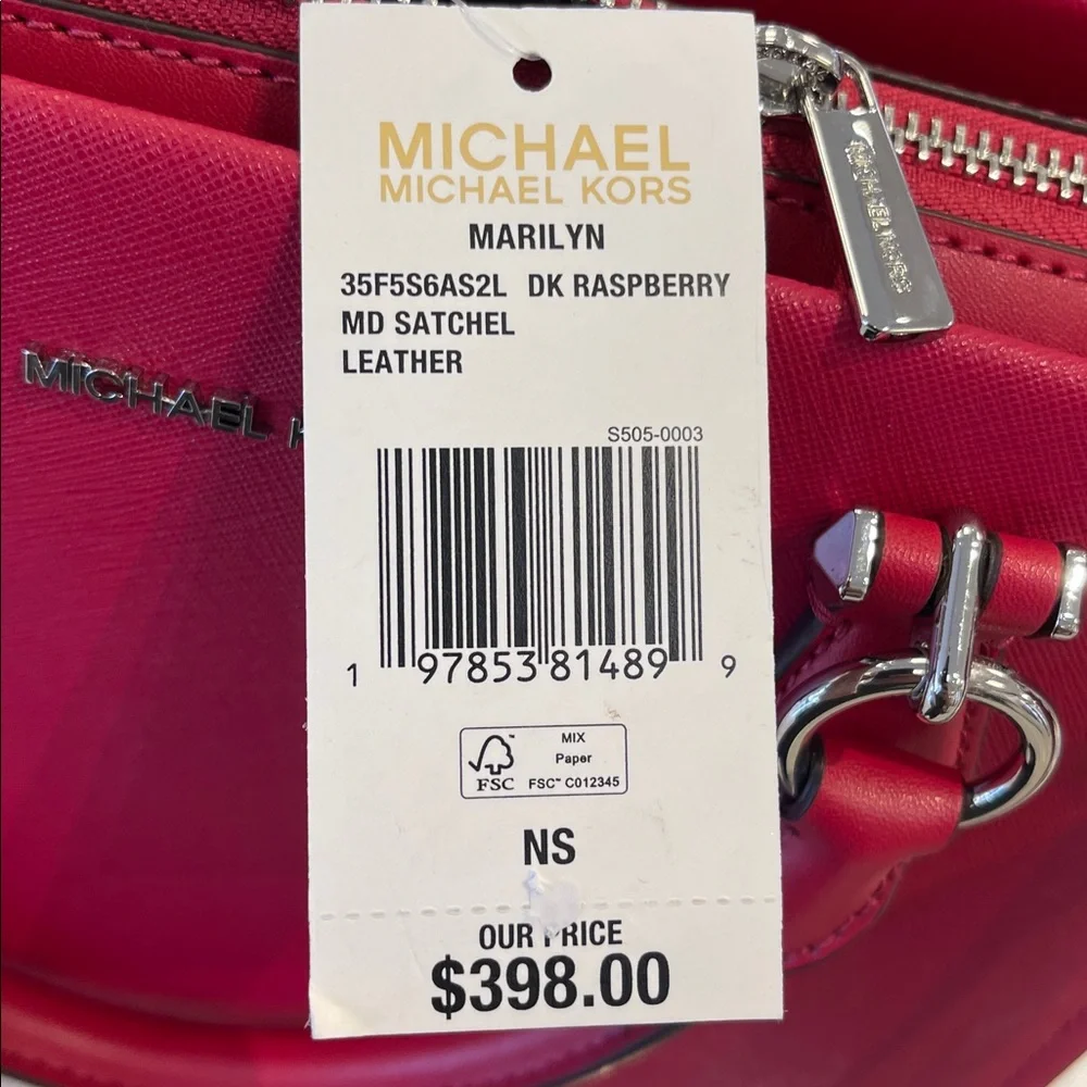 MICHAEL KORS Marilyn Medium Saffiano Leather Satchel Dark Raspberry NWT